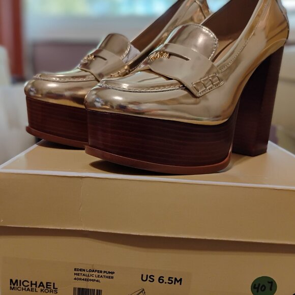 Michael Kors Eden Metallic Gold Platform Loafer-NEW - Picture 2 of 7